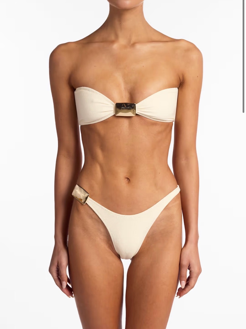 Cream Strapless Bikini Set with Gold Accent Hardware